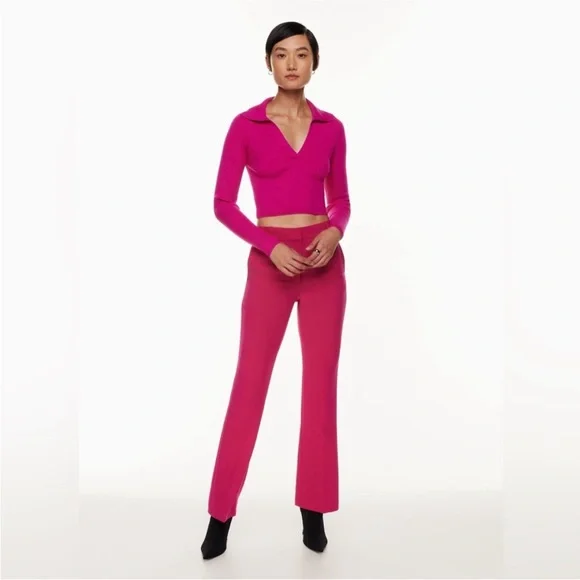 Babaton | S | Sculpt Knit Polo Longsleeve in Fushia - Picture 6 of 7